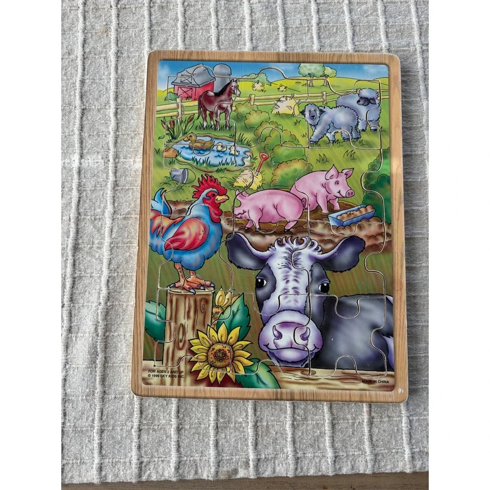 Lot of 2 animal puzzles lion giraffe cow Vintage Sky Kids Board Puzzles 1999